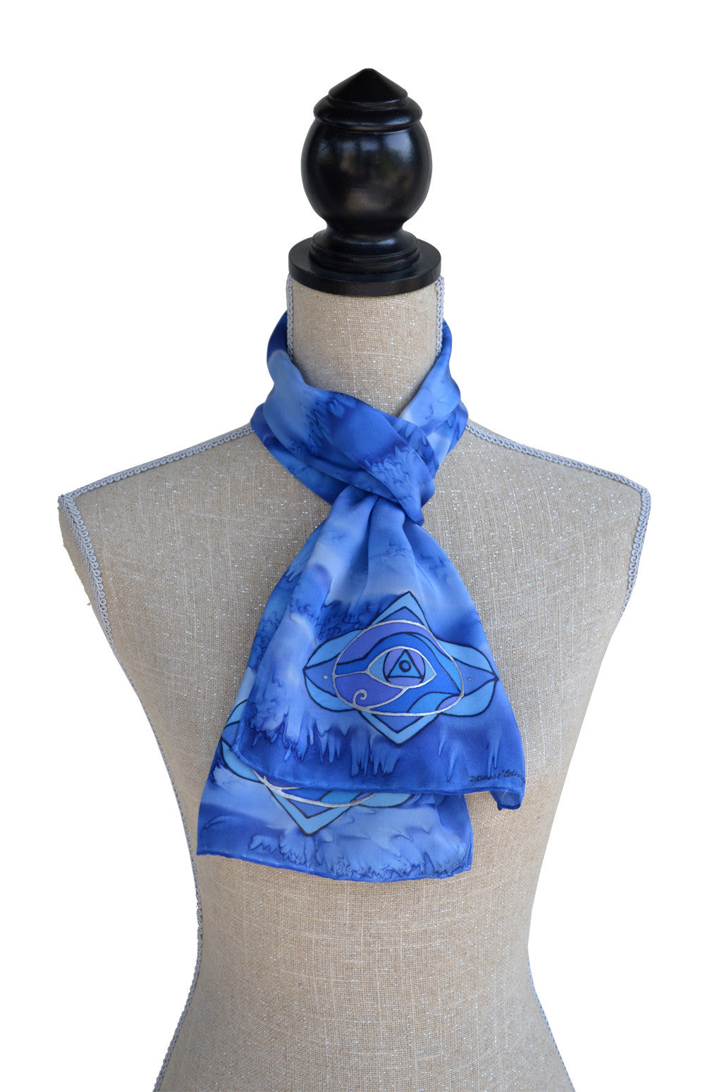 Hand-painted silk scarf indigo colour energy brow chakra