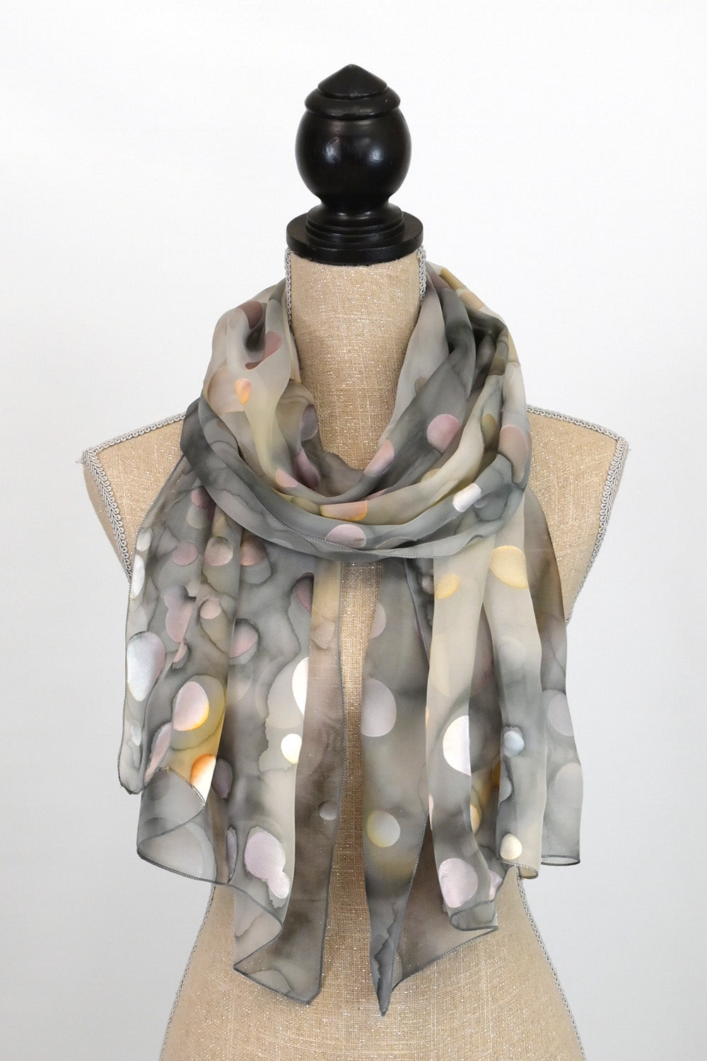 Chiffon with Dots Etched Silk/Satin Scarf | 21"x66"