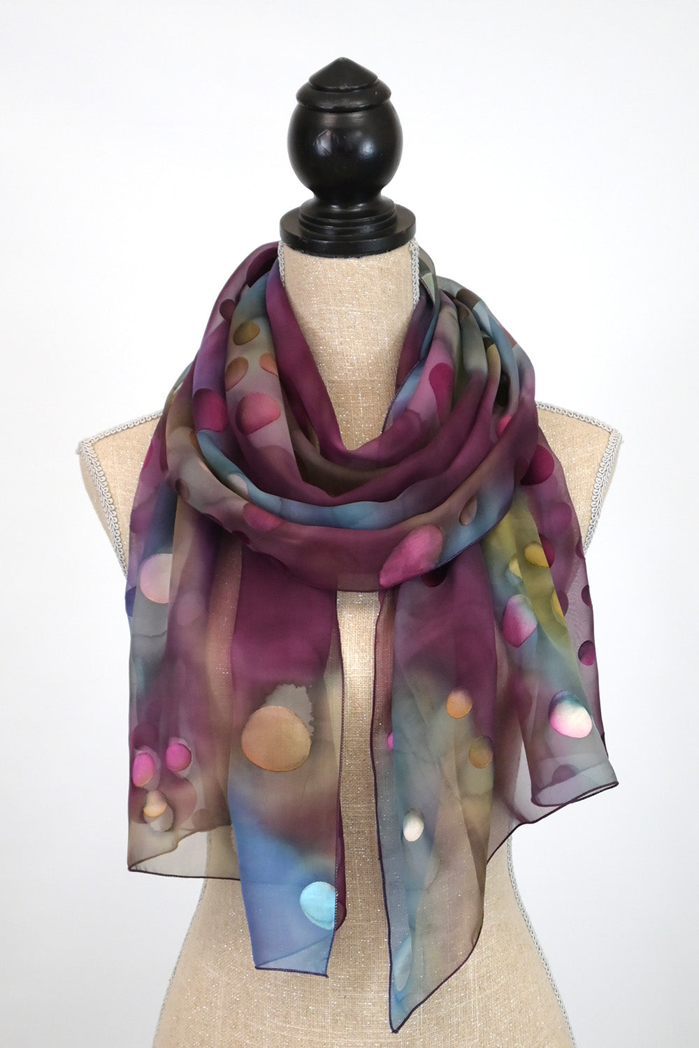 Chiffon with Dots Etched Silk/Satin Scarf | 21"x66"