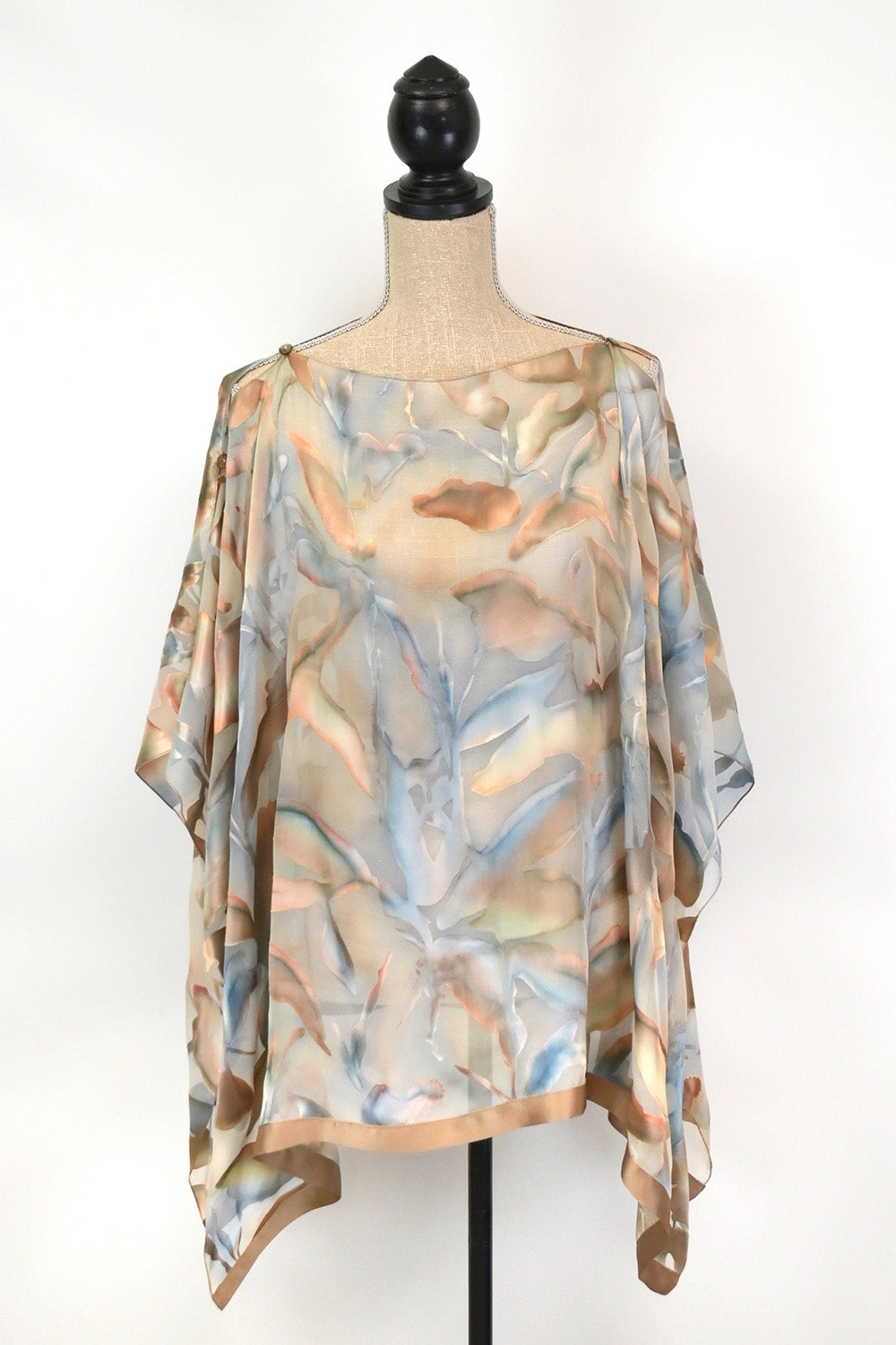 Etched Silk/Satin Caftan Top with Peekaboo Shoulders