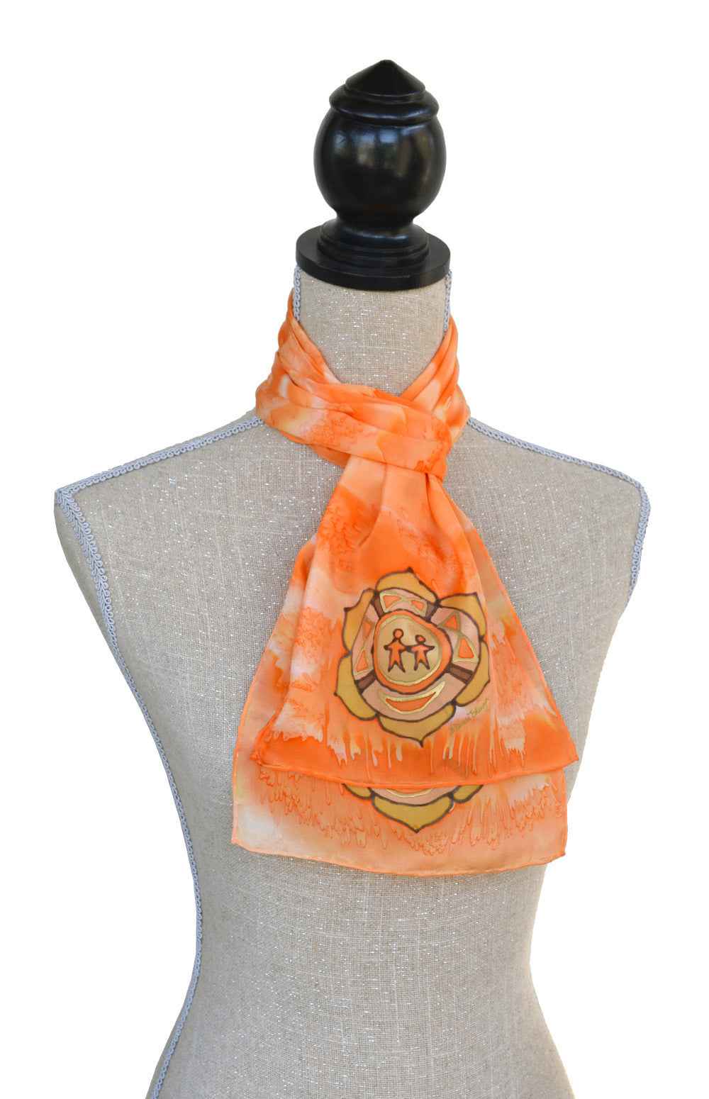 Hand-painted silk scarf orange colour energy spleen chakra