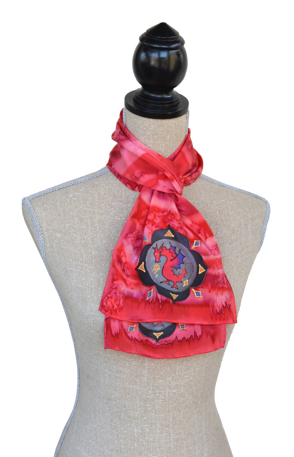 8x54 red colour energy scarf shown on mannequin