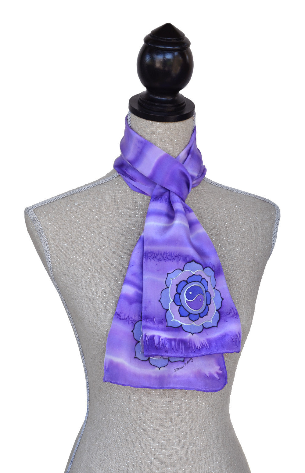 Hand-painted silk scarf purple colour energy crown chakra