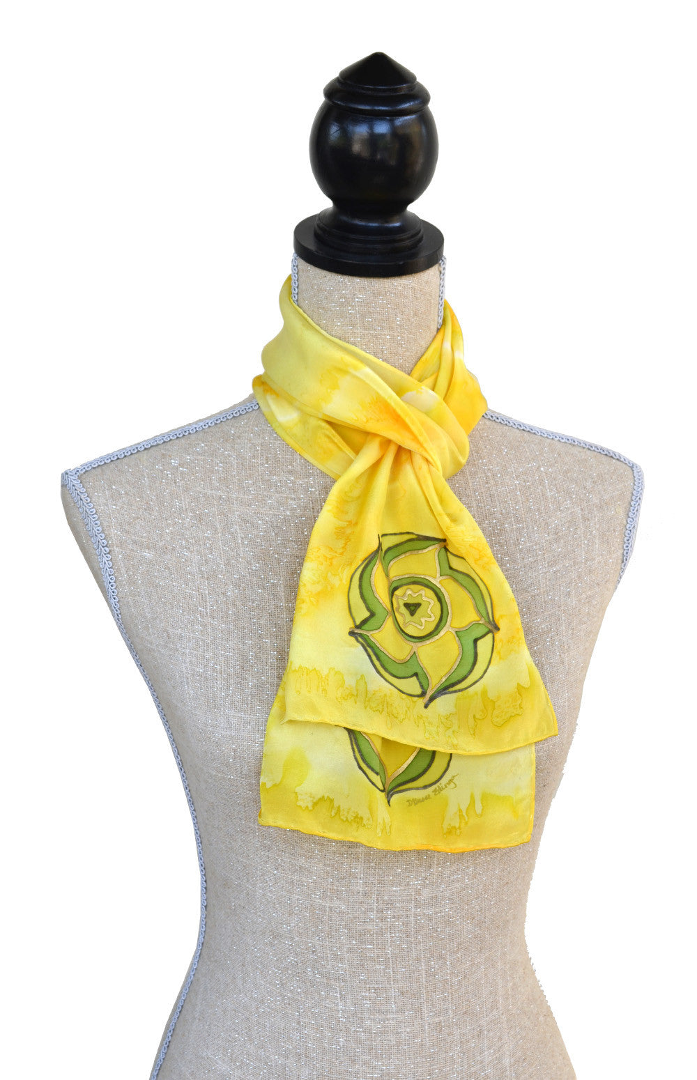 Hand-painted silk scarf yellow colour energy solar plexus chakra