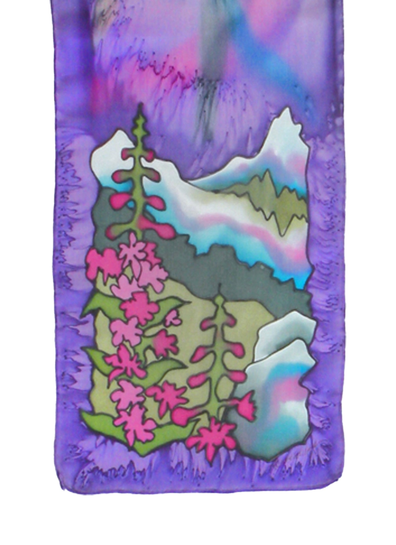 Silk scarf with fireweed design in denim blue