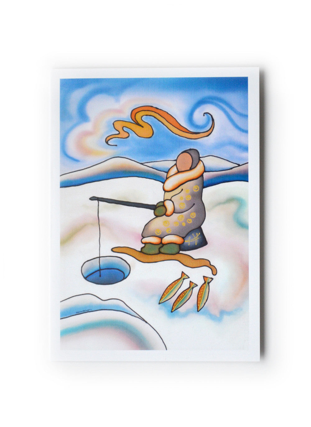 Ice Fishing Art Card  Hand-Painted Silk by Silk Concepts - Silk Concepts