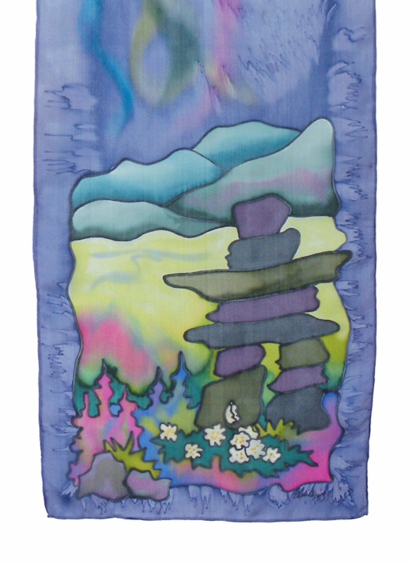 Summer inuksuk silk scarf in marina mist (blue-green)