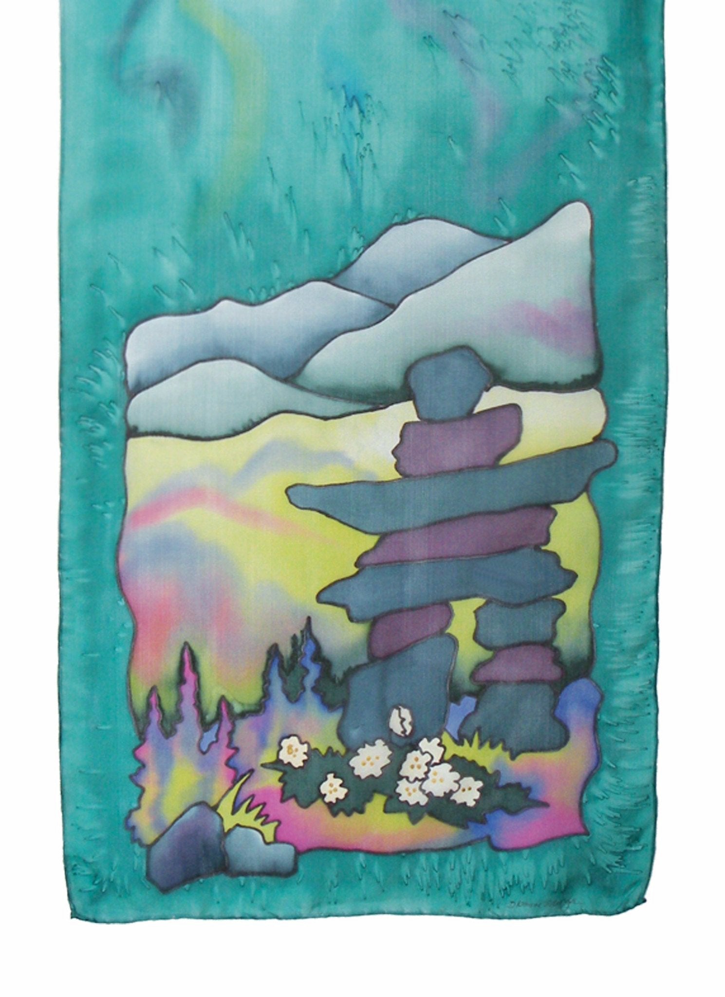Summer inuksuk silk scarf in marina mist (blue-green)