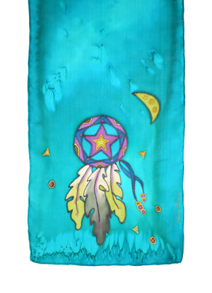 Hand-painted silk scarf turquoise lone star design