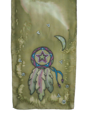 Hand-painted silk scarf green and purple lone star design