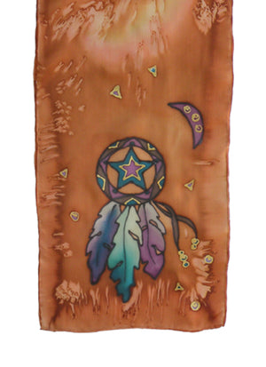 Hand-painted silk scarf brown and purple lone star design