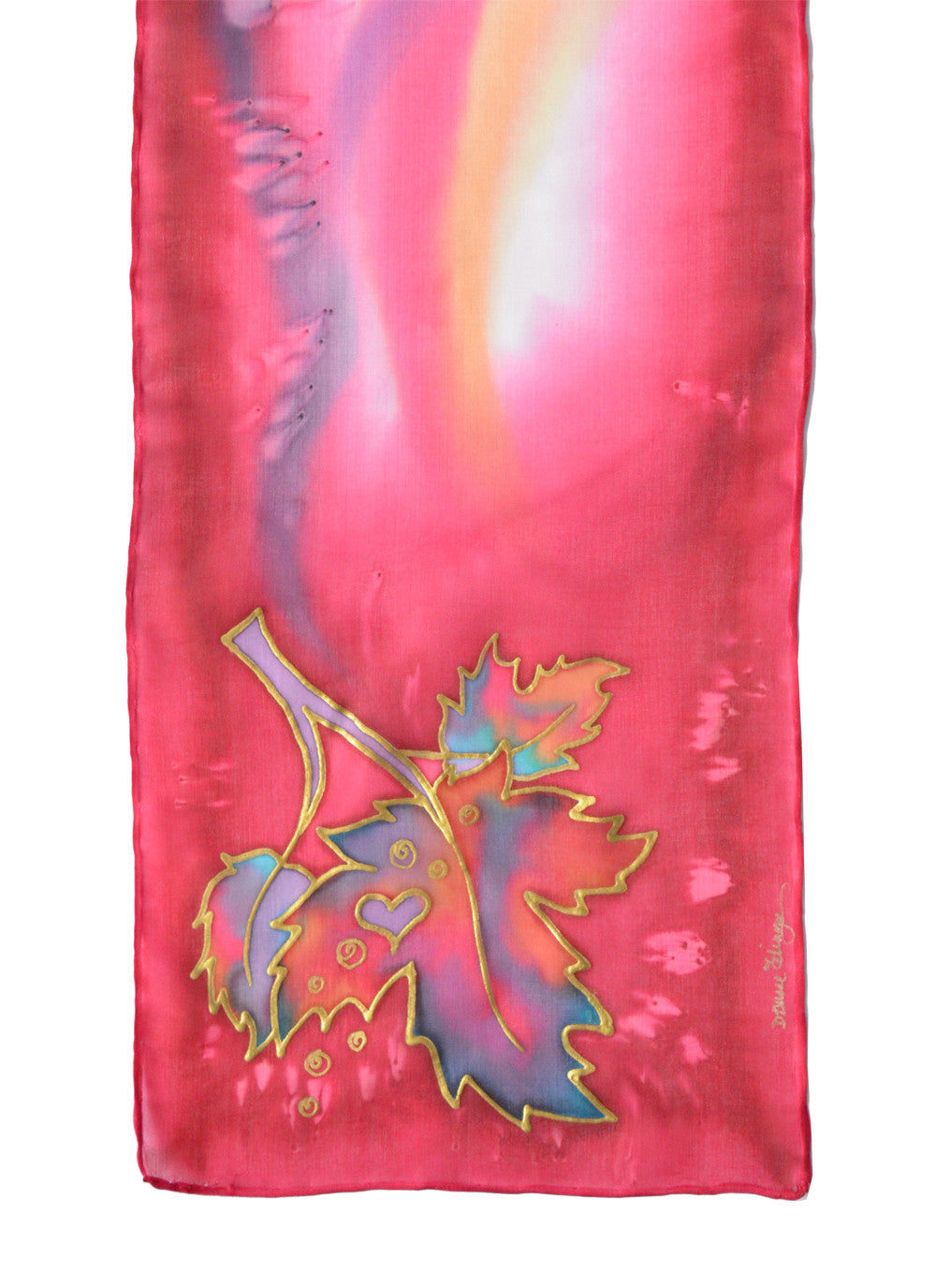 Canadian maple leaf hand-painted silk scarf in rich red