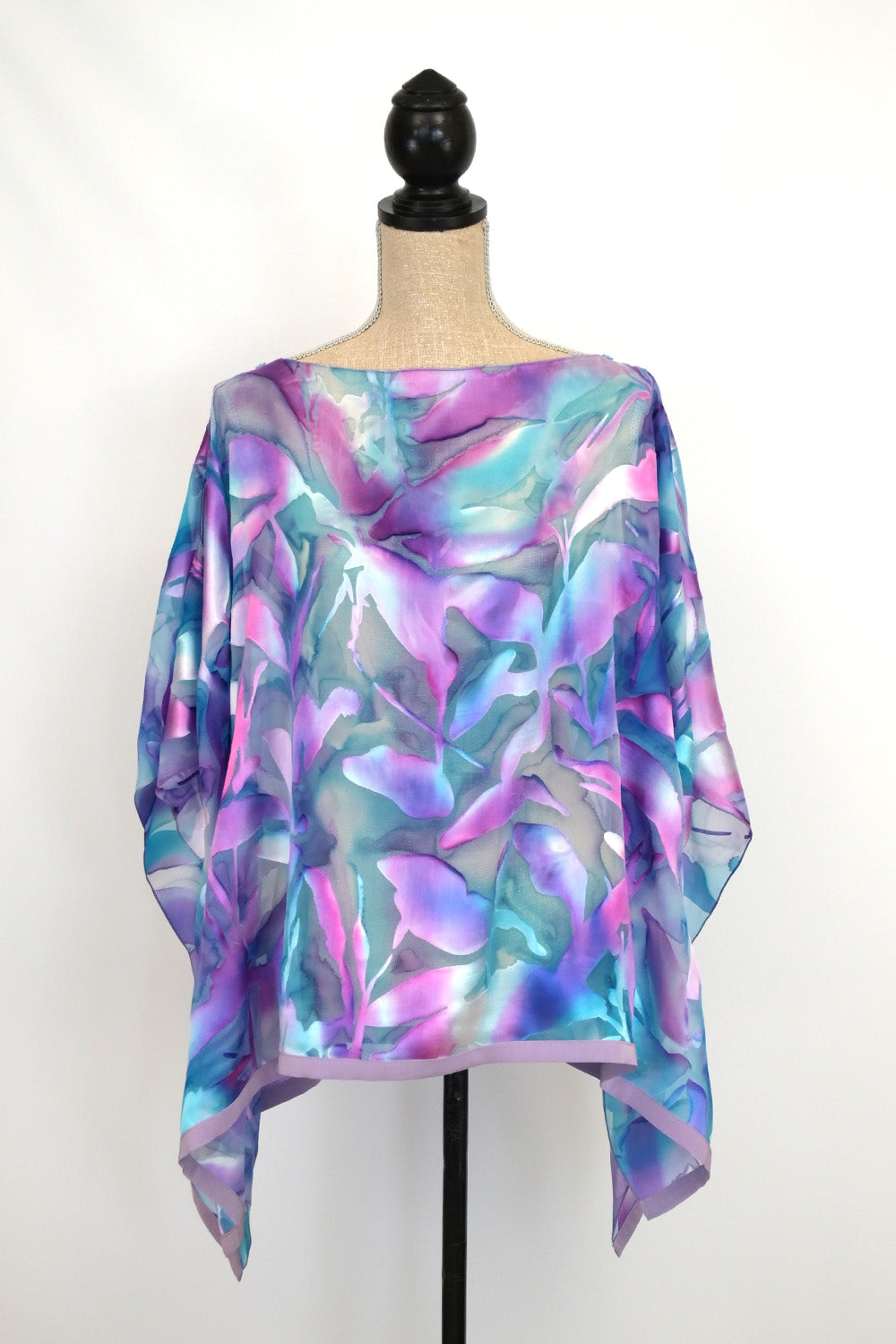 Etched Silk/Satin Caftan Top with Peekaboo Shoulders