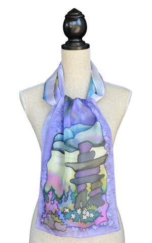 Amethyst summer inuksuk scarf shown on mannequin