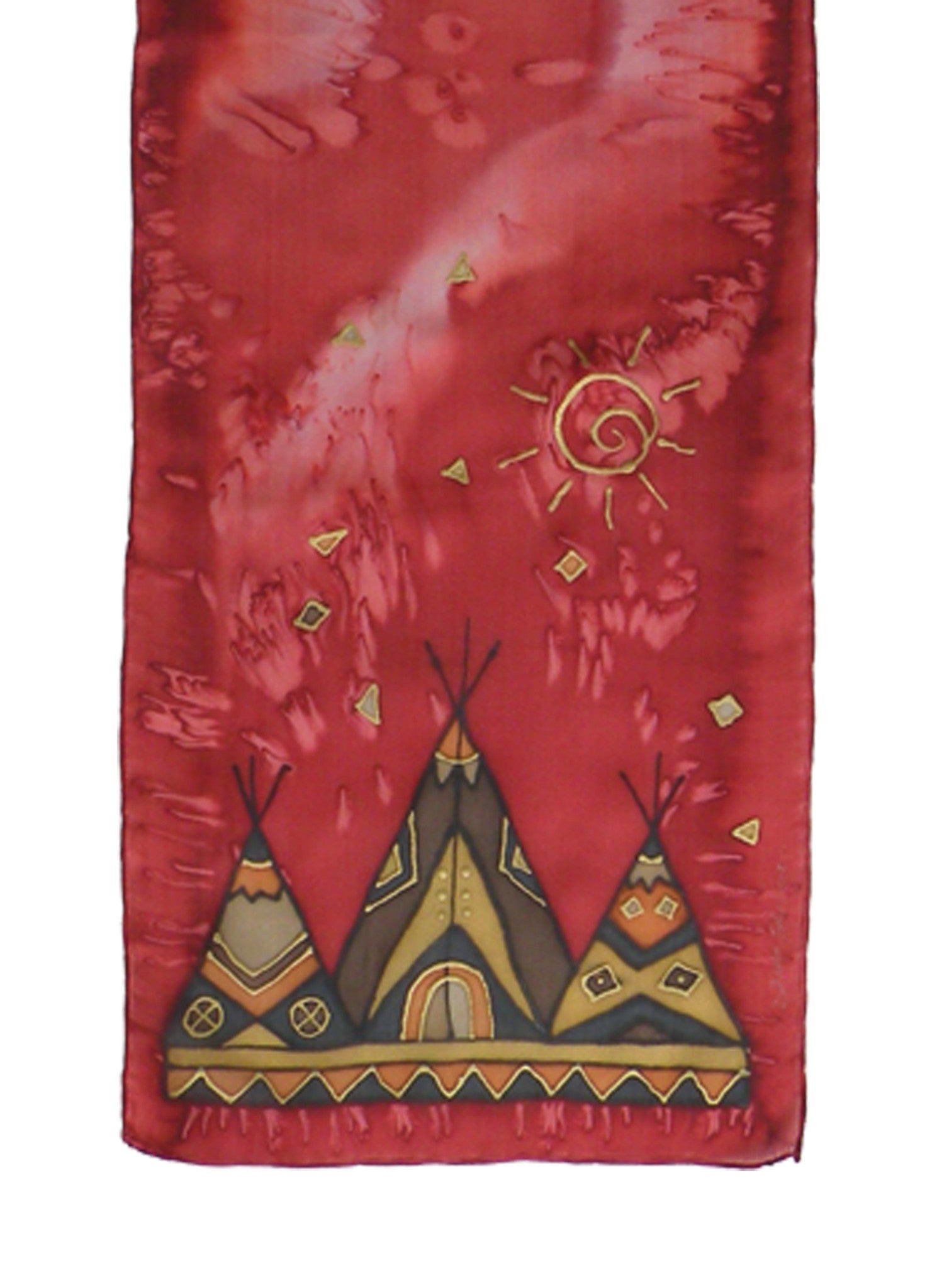 Hand-painted silk scarf red tipi design