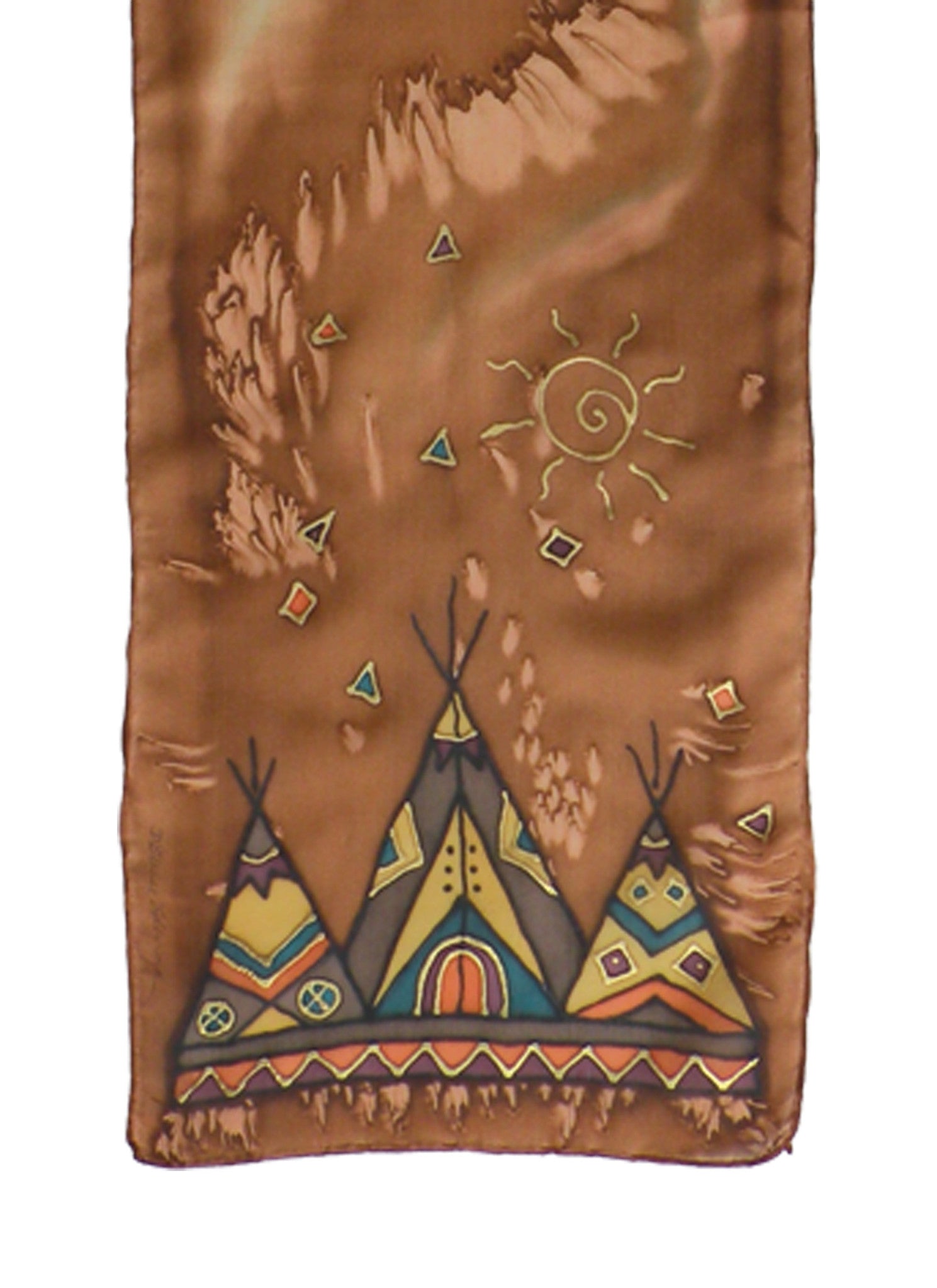Hand-painted silk scarf red tipi design