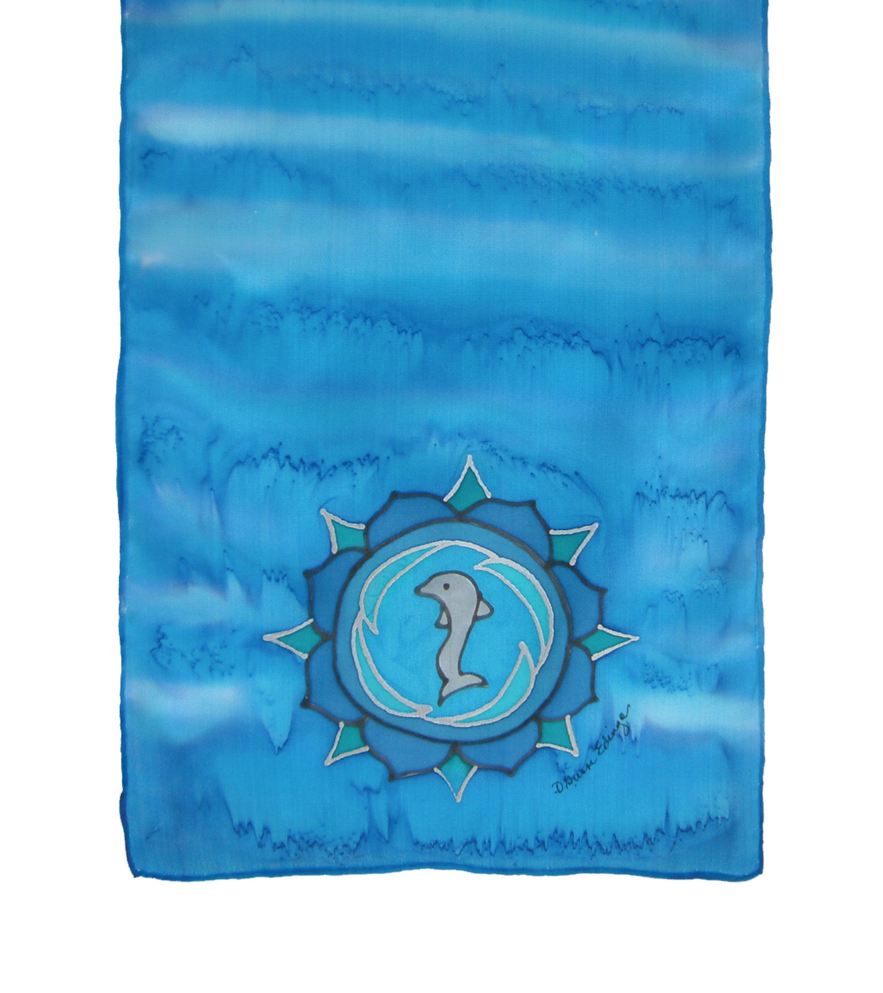 Hand-painted silk scarf blue colour energy throat chakra