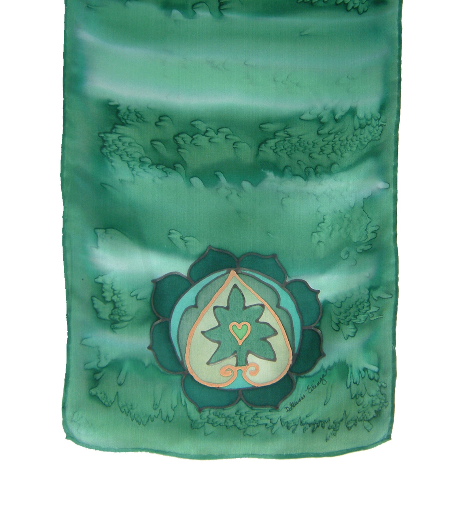 Hand-painted silk scarf green colour energy heart chakra
