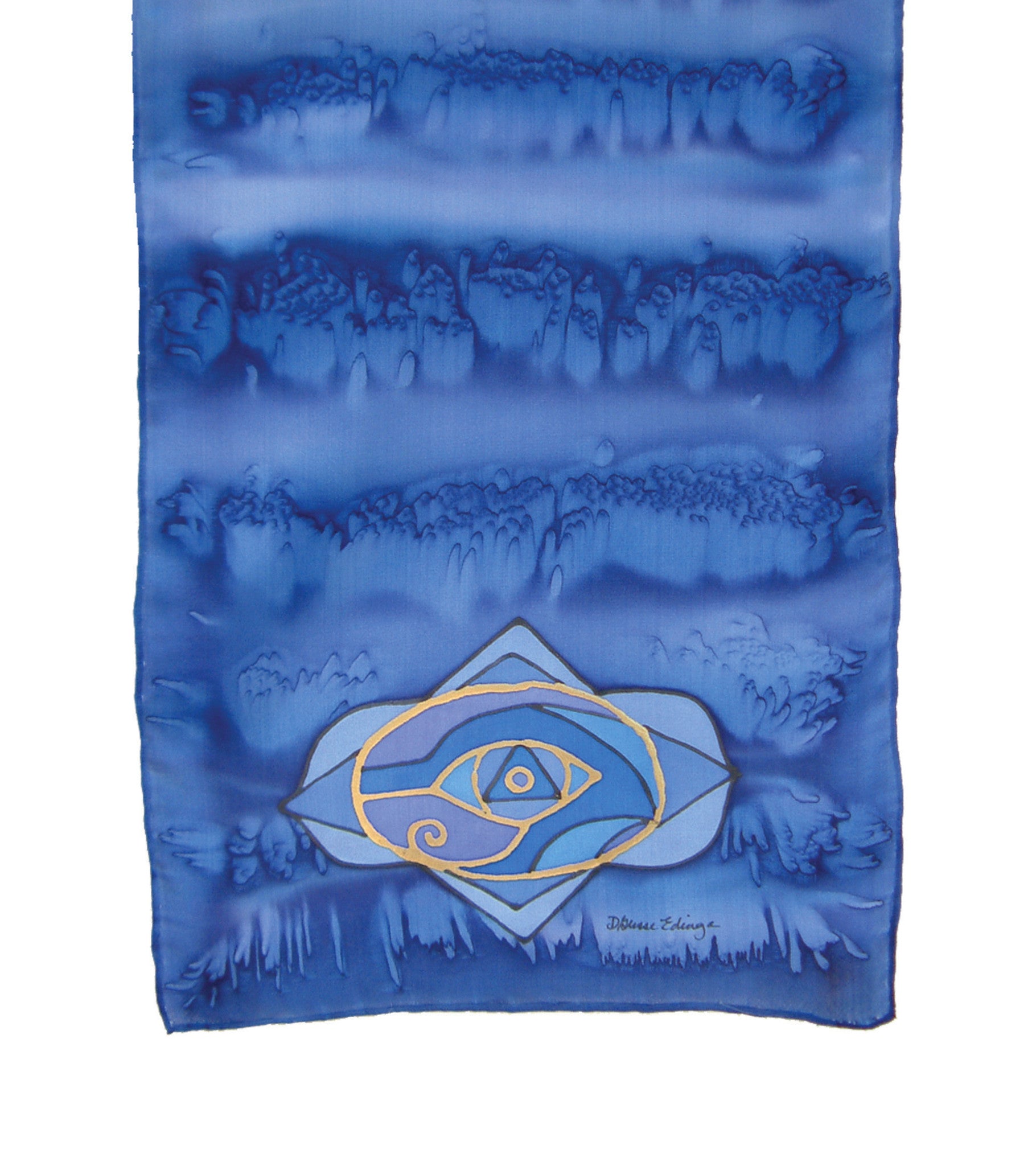 Hand-painted silk scarf indigo colour energy brow chakra