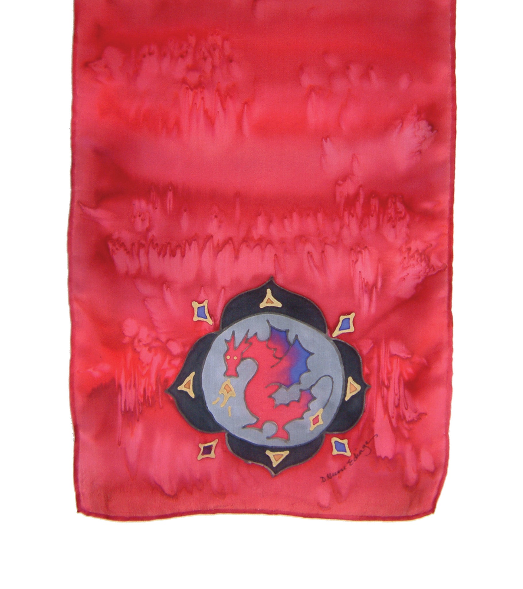 Hand-painted silk scarf red colour energy root chakra