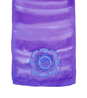 Hand-painted silk scarf purple colour energy crown chakra